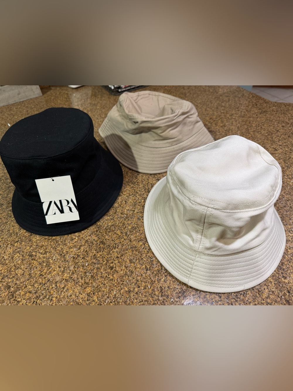 ZARA Men’s Bucket Hat Trio - Black, Beige, Cream